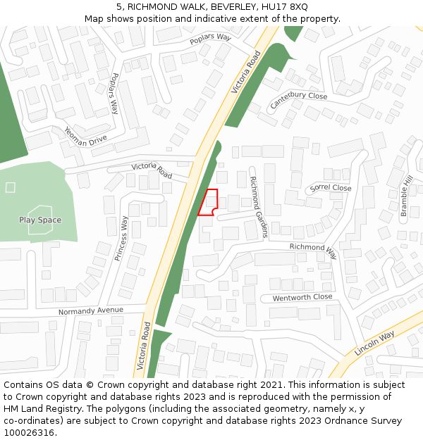 5, RICHMOND WALK, BEVERLEY, HU17 8XQ: Location map and indicative extent of plot