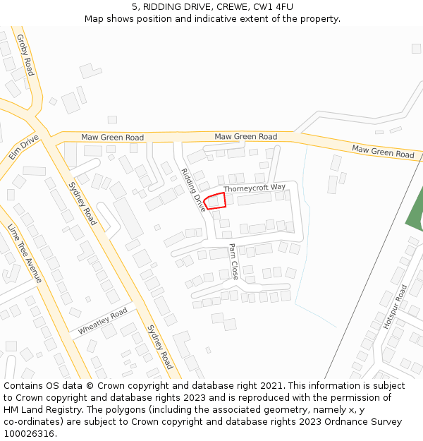 5, RIDDING DRIVE, CREWE, CW1 4FU: Location map and indicative extent of plot