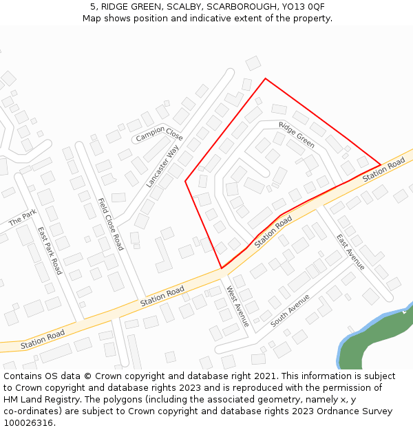 5, RIDGE GREEN, SCALBY, SCARBOROUGH, YO13 0QF: Location map and indicative extent of plot