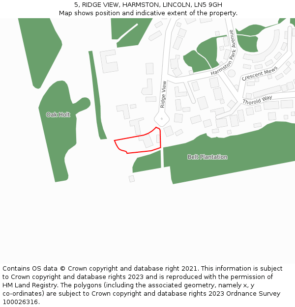 5, RIDGE VIEW, HARMSTON, LINCOLN, LN5 9GH: Location map and indicative extent of plot