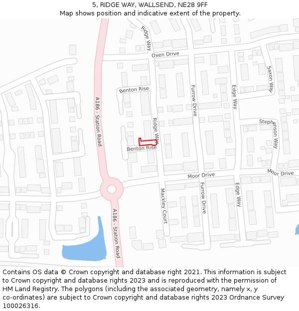 5, RIDGE WAY, WALLSEND, NE28 9FF: Location map and indicative extent of plot