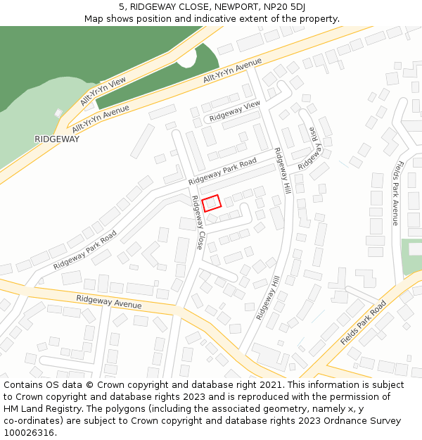 5, RIDGEWAY CLOSE, NEWPORT, NP20 5DJ: Location map and indicative extent of plot