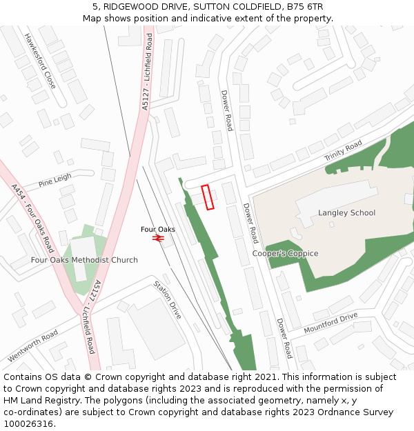 5, RIDGEWOOD DRIVE, SUTTON COLDFIELD, B75 6TR: Location map and indicative extent of plot