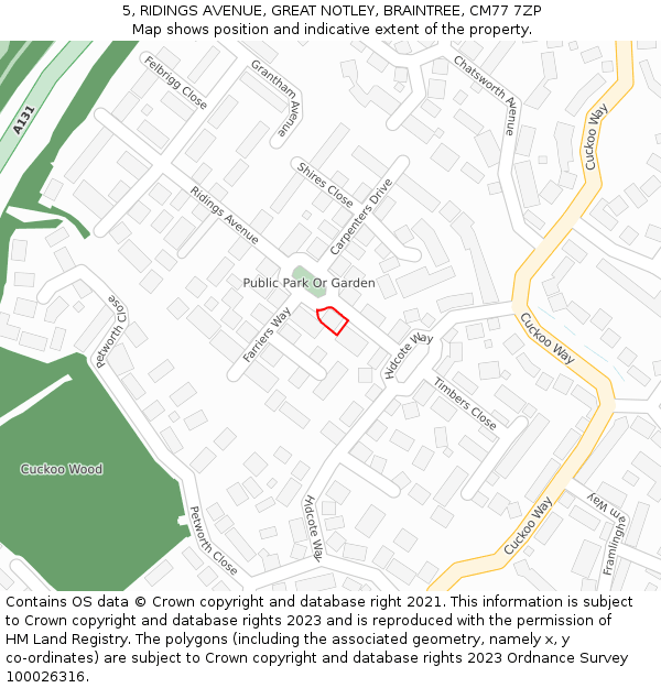 5, RIDINGS AVENUE, GREAT NOTLEY, BRAINTREE, CM77 7ZP: Location map and indicative extent of plot