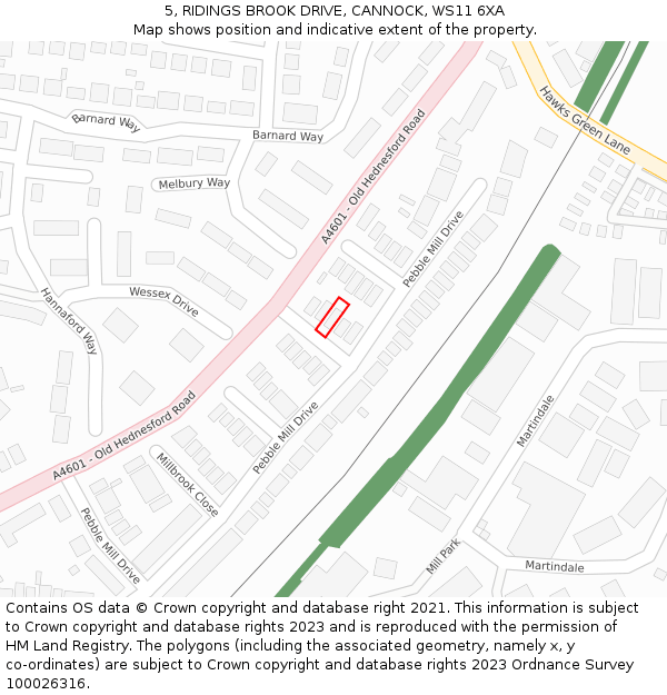 5, RIDINGS BROOK DRIVE, CANNOCK, WS11 6XA: Location map and indicative extent of plot