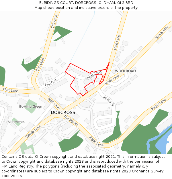 5, RIDINGS COURT, DOBCROSS, OLDHAM, OL3 5BD: Location map and indicative extent of plot