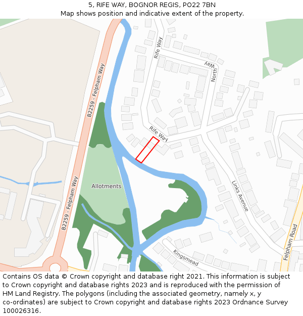 5, RIFE WAY, BOGNOR REGIS, PO22 7BN: Location map and indicative extent of plot