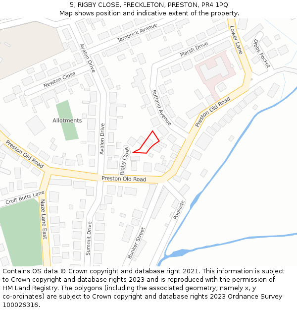 5, RIGBY CLOSE, FRECKLETON, PRESTON, PR4 1PQ: Location map and indicative extent of plot