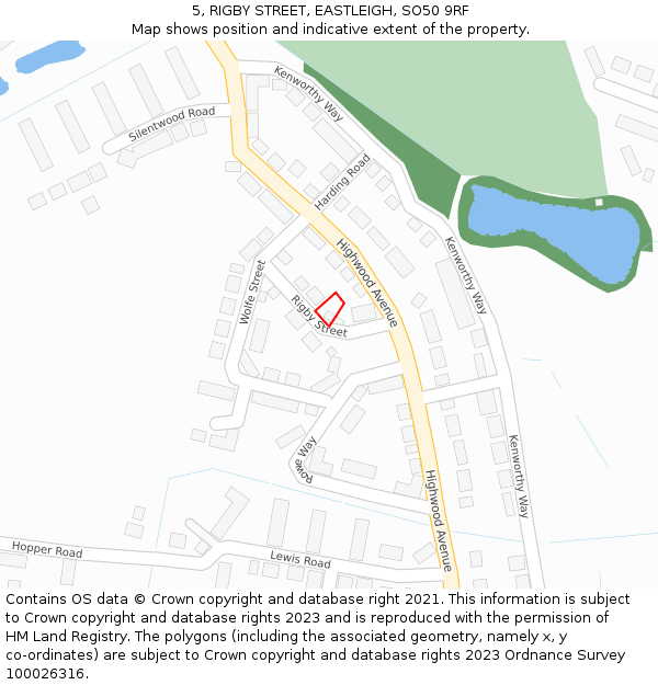 5, RIGBY STREET, EASTLEIGH, SO50 9RF: Location map and indicative extent of plot