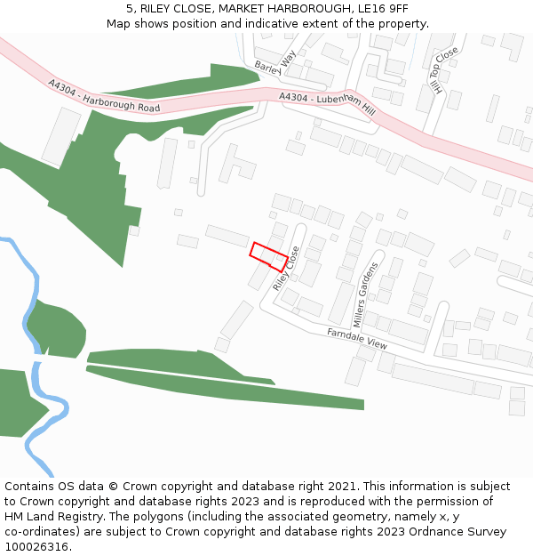 5, RILEY CLOSE, MARKET HARBOROUGH, LE16 9FF: Location map and indicative extent of plot