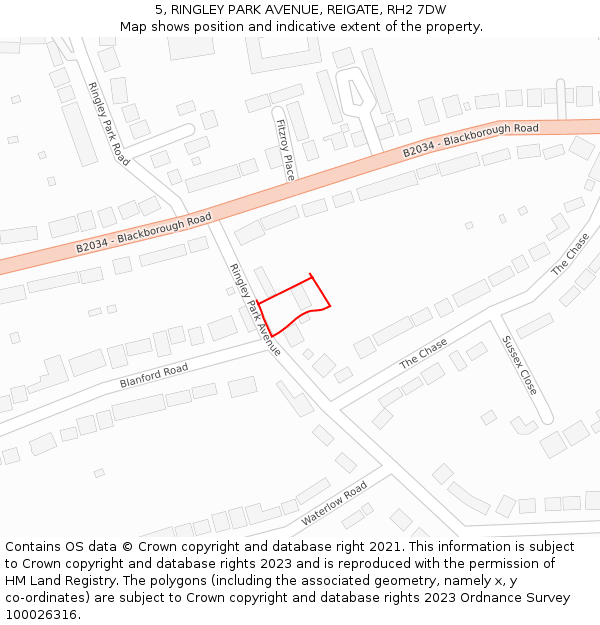 5, RINGLEY PARK AVENUE, REIGATE, RH2 7DW: Location map and indicative extent of plot