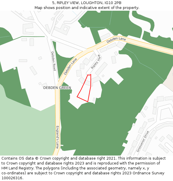 5, RIPLEY VIEW, LOUGHTON, IG10 2PB: Location map and indicative extent of plot