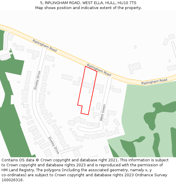 5, RIPLINGHAM ROAD, WEST ELLA, HULL, HU10 7TS: Location map and indicative extent of plot