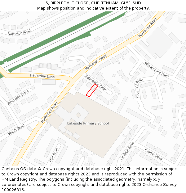 5, RIPPLEDALE CLOSE, CHELTENHAM, GL51 6HD: Location map and indicative extent of plot