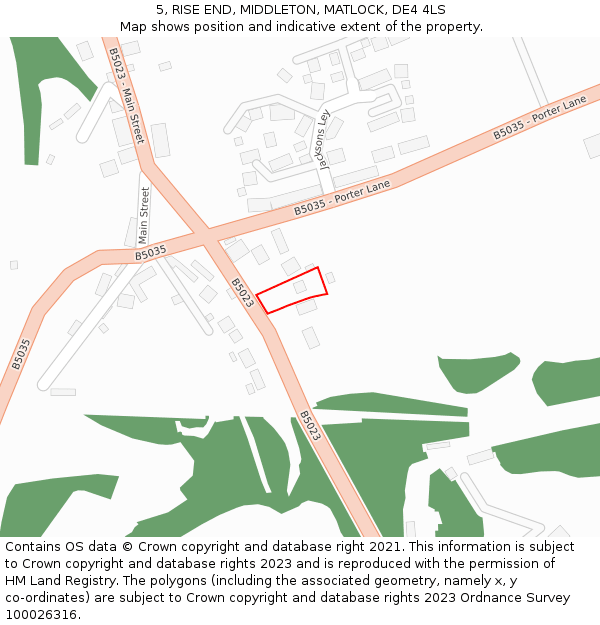 5, RISE END, MIDDLETON, MATLOCK, DE4 4LS: Location map and indicative extent of plot
