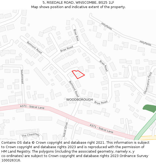 5, RISEDALE ROAD, WINSCOMBE, BS25 1LF: Location map and indicative extent of plot