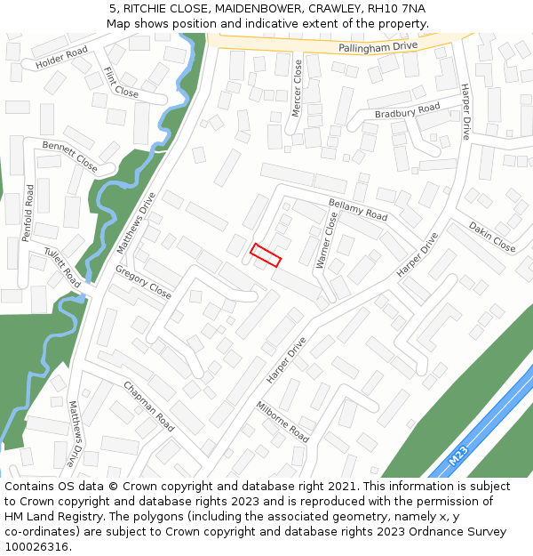 5, RITCHIE CLOSE, MAIDENBOWER, CRAWLEY, RH10 7NA: Location map and indicative extent of plot