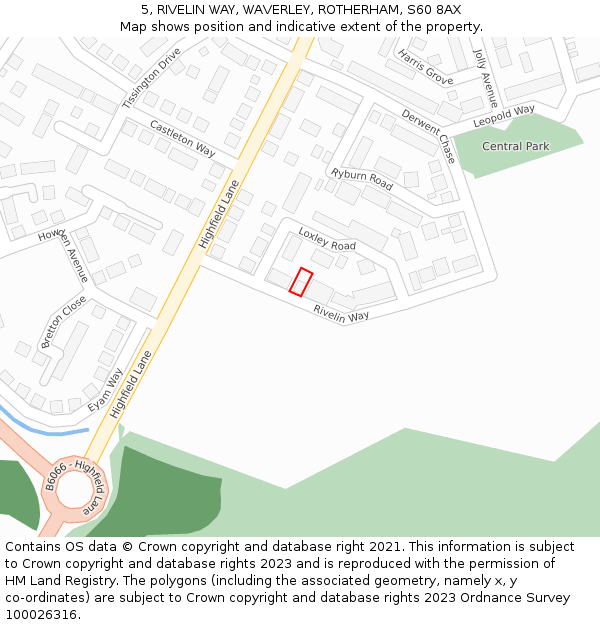 5, RIVELIN WAY, WAVERLEY, ROTHERHAM, S60 8AX: Location map and indicative extent of plot