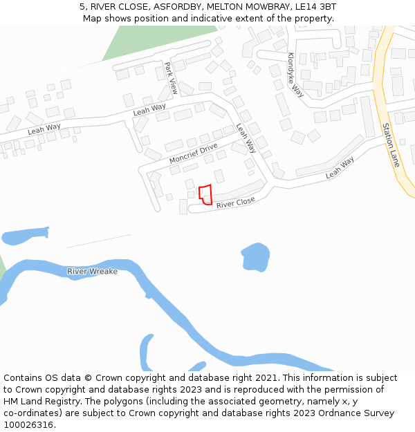 5, RIVER CLOSE, ASFORDBY, MELTON MOWBRAY, LE14 3BT: Location map and indicative extent of plot