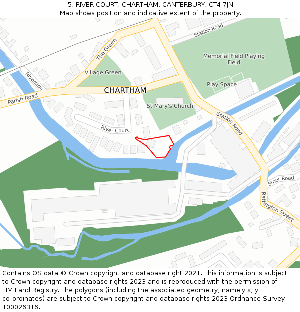 5, RIVER COURT, CHARTHAM, CANTERBURY, CT4 7JN: Location map and indicative extent of plot