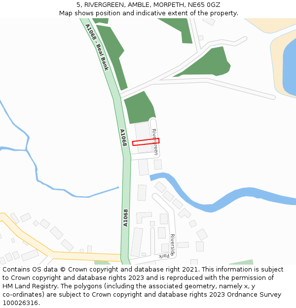 5, RIVERGREEN, AMBLE, MORPETH, NE65 0GZ: Location map and indicative extent of plot