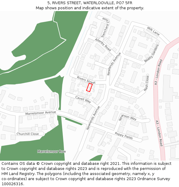 5, RIVERS STREET, WATERLOOVILLE, PO7 5FR: Location map and indicative extent of plot