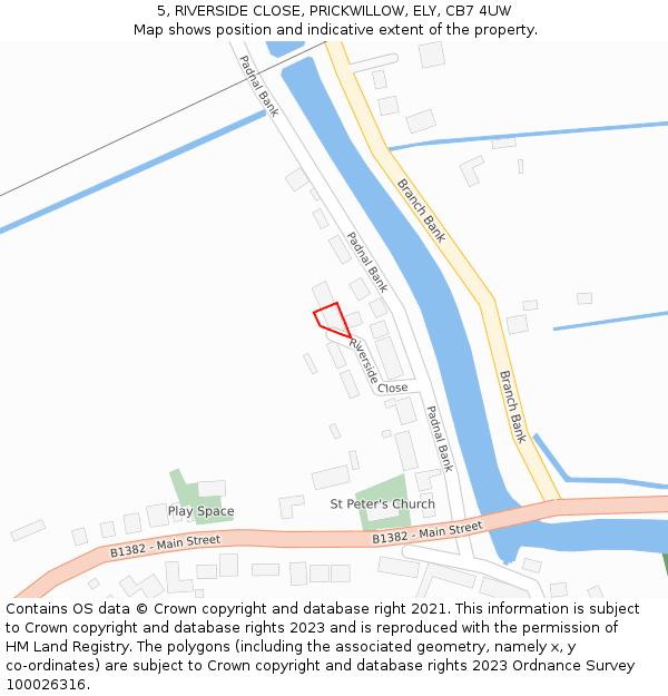 5, RIVERSIDE CLOSE, PRICKWILLOW, ELY, CB7 4UW: Location map and indicative extent of plot