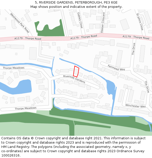 5, RIVERSIDE GARDENS, PETERBOROUGH, PE3 6GE: Location map and indicative extent of plot