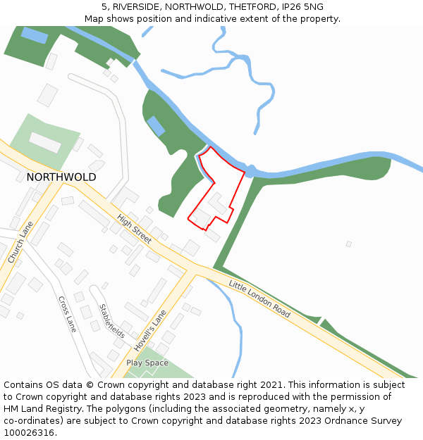 5, RIVERSIDE, NORTHWOLD, THETFORD, IP26 5NG: Location map and indicative extent of plot