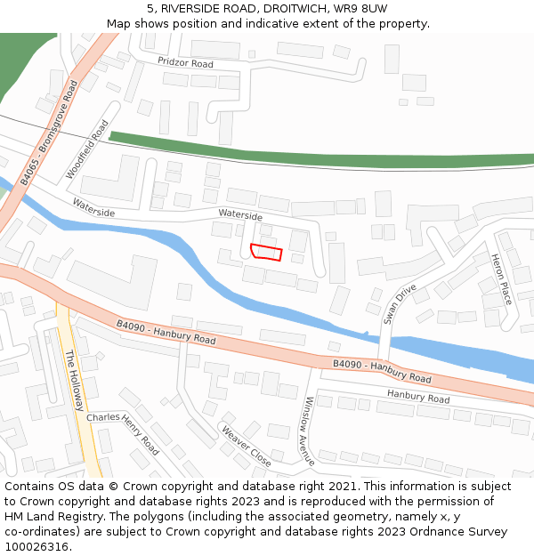 5, RIVERSIDE ROAD, DROITWICH, WR9 8UW: Location map and indicative extent of plot