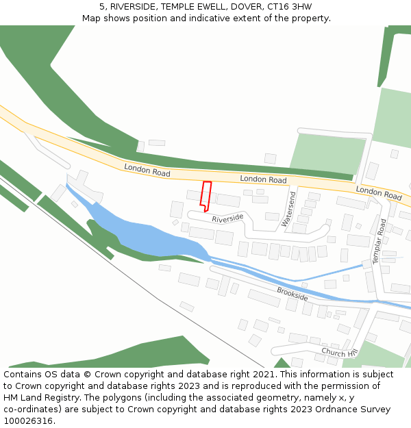 5, RIVERSIDE, TEMPLE EWELL, DOVER, CT16 3HW: Location map and indicative extent of plot