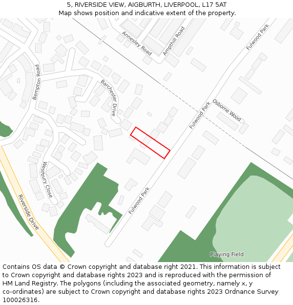 5, RIVERSIDE VIEW, AIGBURTH, LIVERPOOL, L17 5AT: Location map and indicative extent of plot