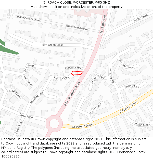 5, ROACH CLOSE, WORCESTER, WR5 3HZ: Location map and indicative extent of plot
