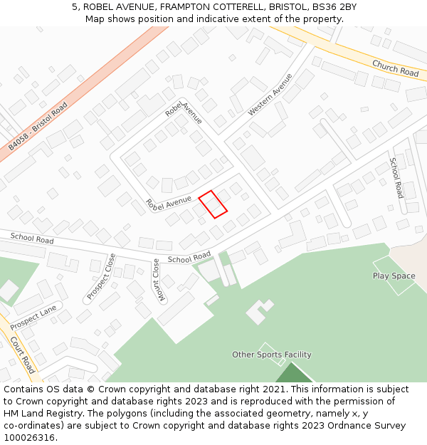 5, ROBEL AVENUE, FRAMPTON COTTERELL, BRISTOL, BS36 2BY: Location map and indicative extent of plot