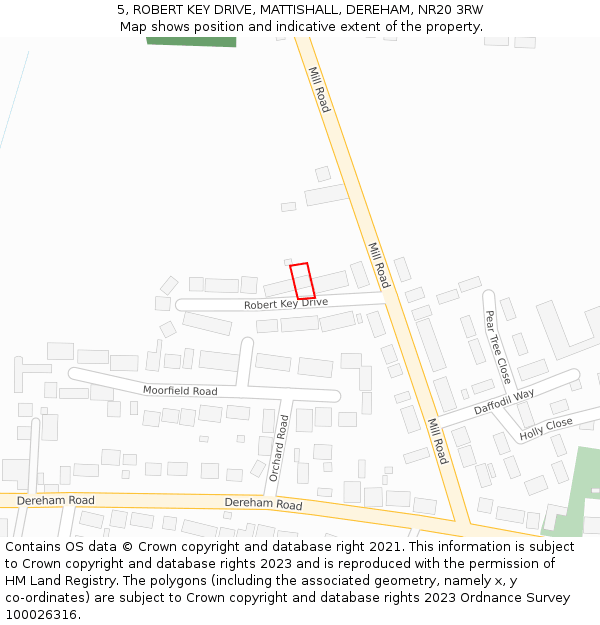 5, ROBERT KEY DRIVE, MATTISHALL, DEREHAM, NR20 3RW: Location map and indicative extent of plot