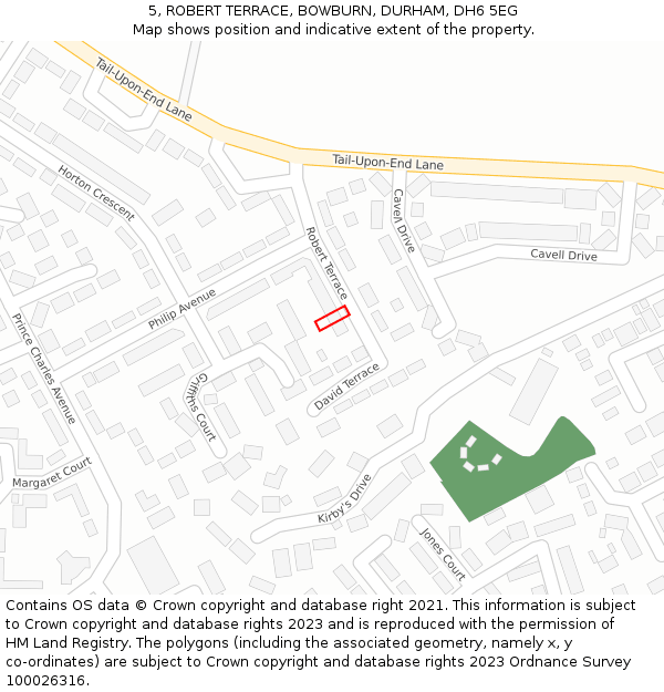 5, ROBERT TERRACE, BOWBURN, DURHAM, DH6 5EG: Location map and indicative extent of plot