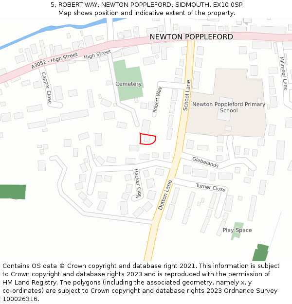 5, ROBERT WAY, NEWTON POPPLEFORD, SIDMOUTH, EX10 0SP: Location map and indicative extent of plot