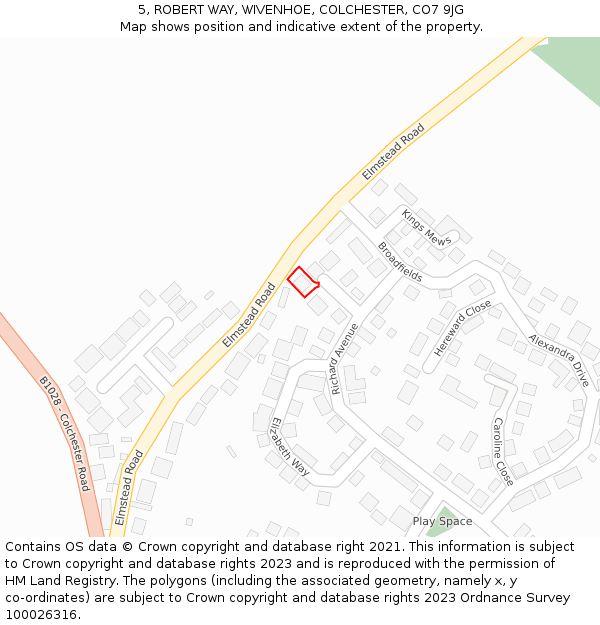 5, ROBERT WAY, WIVENHOE, COLCHESTER, CO7 9JG: Location map and indicative extent of plot