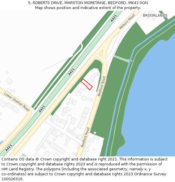 5, ROBERTS DRIVE, MARSTON MORETAINE, BEDFORD, MK43 0GN: Location map and indicative extent of plot