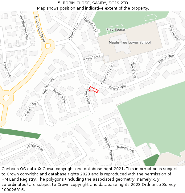 5, ROBIN CLOSE, SANDY, SG19 2TB: Location map and indicative extent of plot