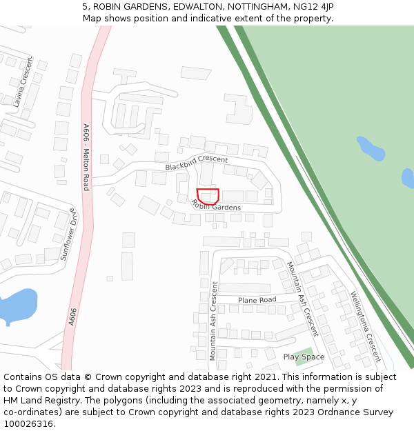 5, ROBIN GARDENS, EDWALTON, NOTTINGHAM, NG12 4JP: Location map and indicative extent of plot