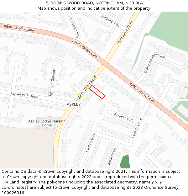 5, ROBINS WOOD ROAD, NOTTINGHAM, NG8 3LA: Location map and indicative extent of plot