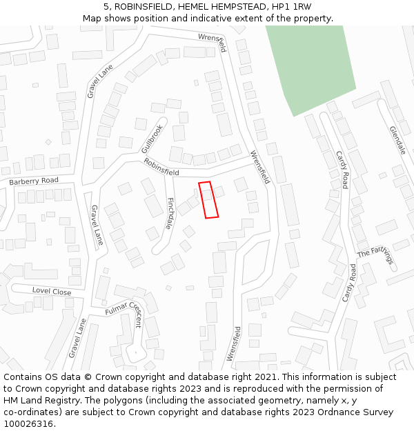 5, ROBINSFIELD, HEMEL HEMPSTEAD, HP1 1RW: Location map and indicative extent of plot