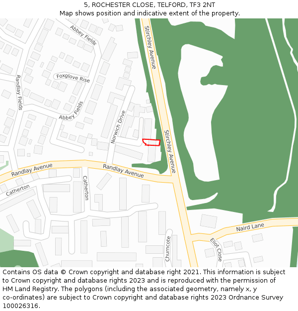 5, ROCHESTER CLOSE, TELFORD, TF3 2NT: Location map and indicative extent of plot