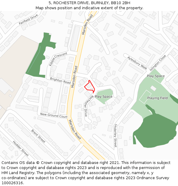 5, ROCHESTER DRIVE, BURNLEY, BB10 2BH: Location map and indicative extent of plot