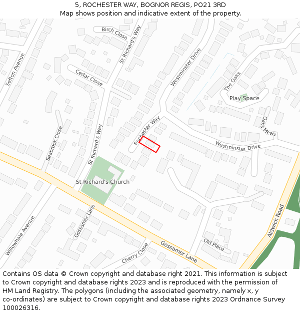 5, ROCHESTER WAY, BOGNOR REGIS, PO21 3RD: Location map and indicative extent of plot