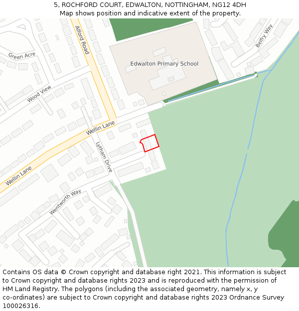 5, ROCHFORD COURT, EDWALTON, NOTTINGHAM, NG12 4DH: Location map and indicative extent of plot