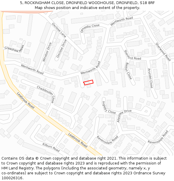 5, ROCKINGHAM CLOSE, DRONFIELD WOODHOUSE, DRONFIELD, S18 8RF: Location map and indicative extent of plot