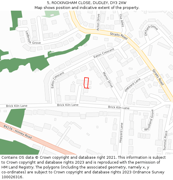 5, ROCKINGHAM CLOSE, DUDLEY, DY3 2XW: Location map and indicative extent of plot