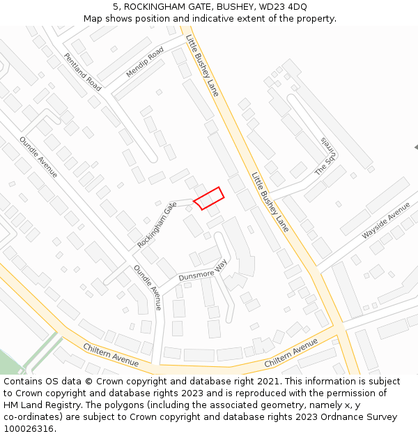 5, ROCKINGHAM GATE, BUSHEY, WD23 4DQ: Location map and indicative extent of plot